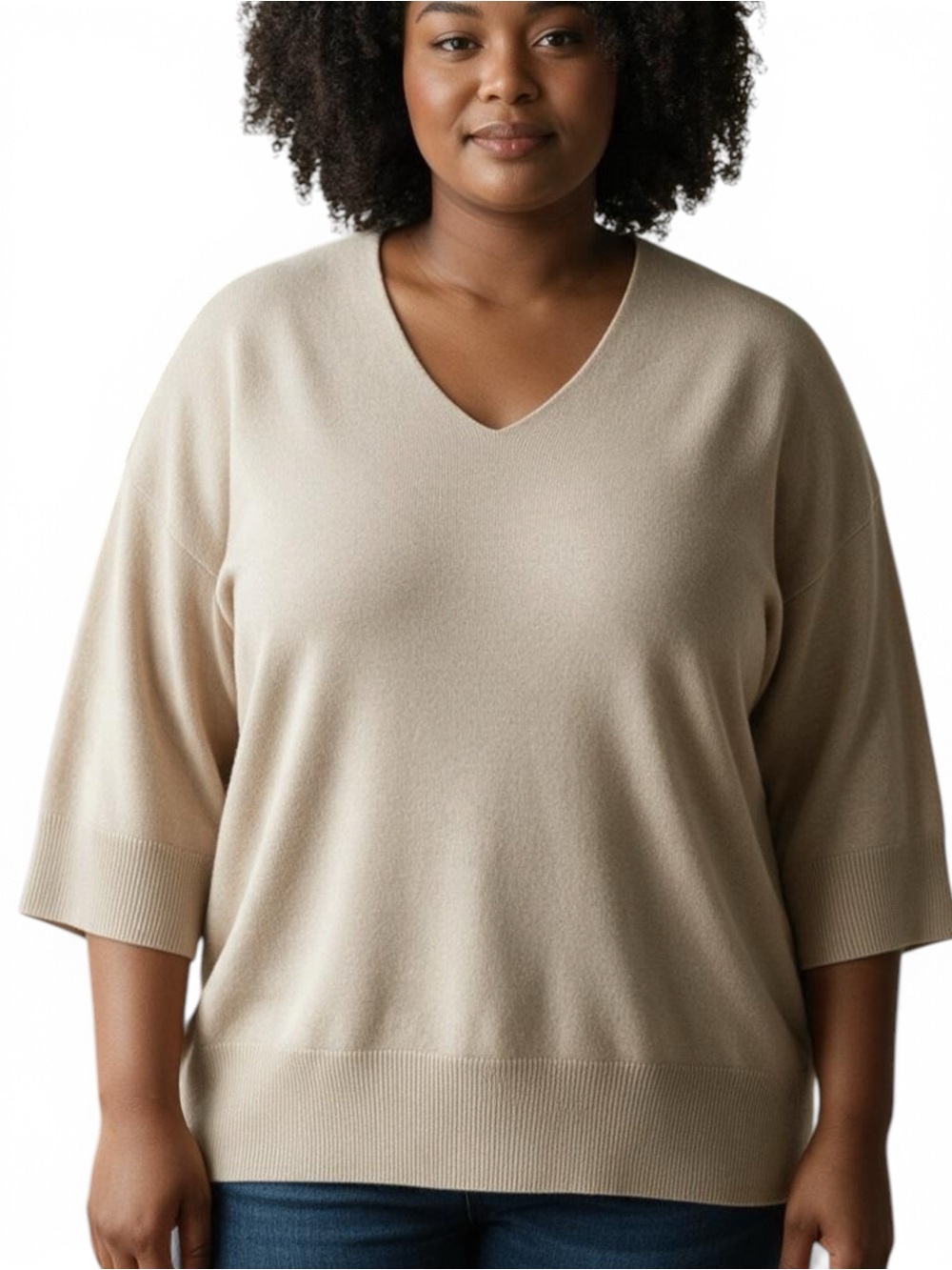 Wilfred Beige V-Neck Oversized Knit sweater SZ 1 (S) EUC Minimalist Clean Girl